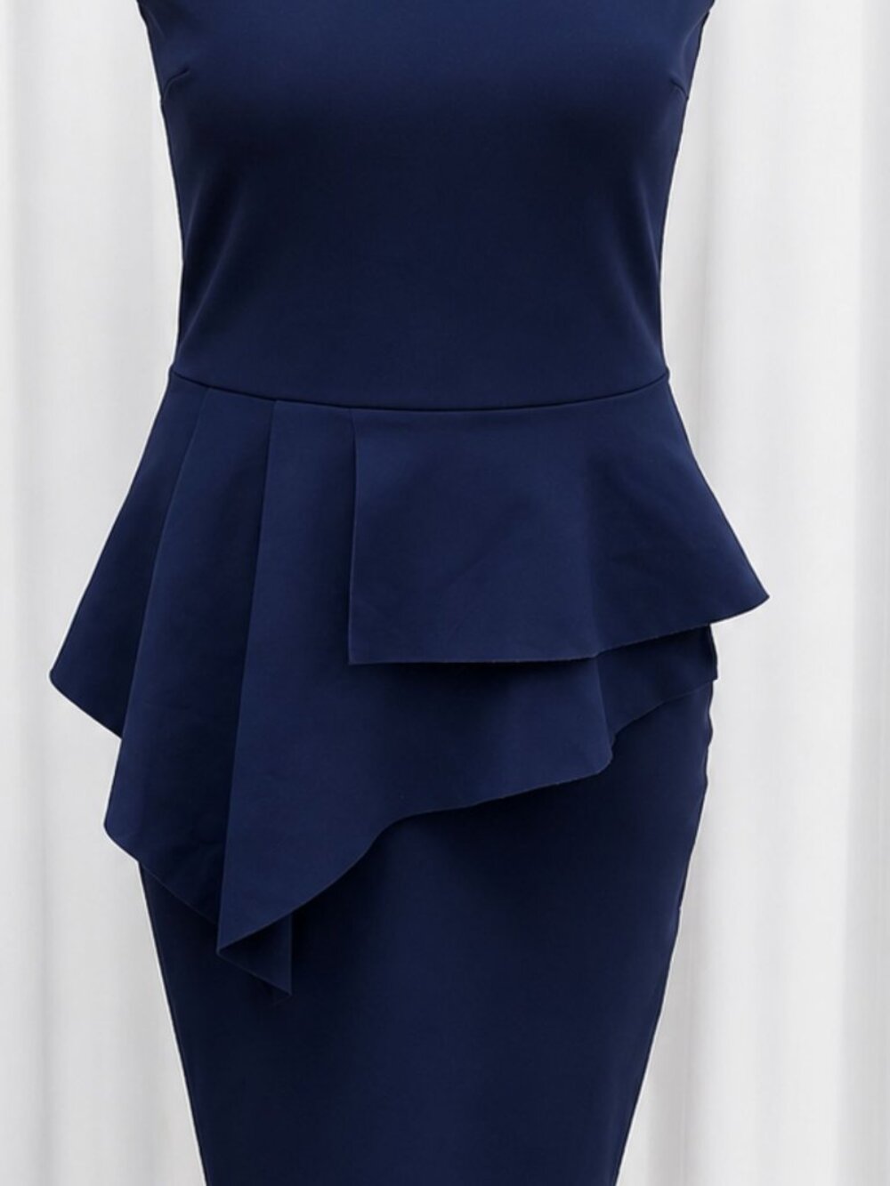Rent the Runway-Chiara Boni Navy Peplum Midi Dress US size 12 - Picture 10 of 10
